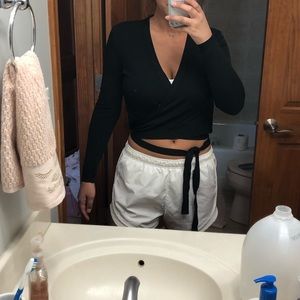 Black tie sweater crop top